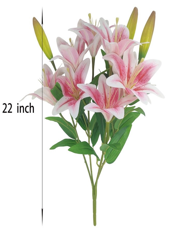 ATFL Artifical Lily Flowers 18 Heads, 5 Forks Long Stem Faux Fake Tiger Lily Flower Bouquets for Home Hotel Office Party Decor Table Centerpieces (2, Light Pink) - Image 3